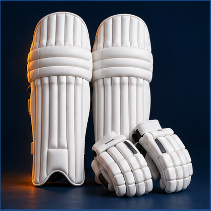 White cricket batting pads and gloves